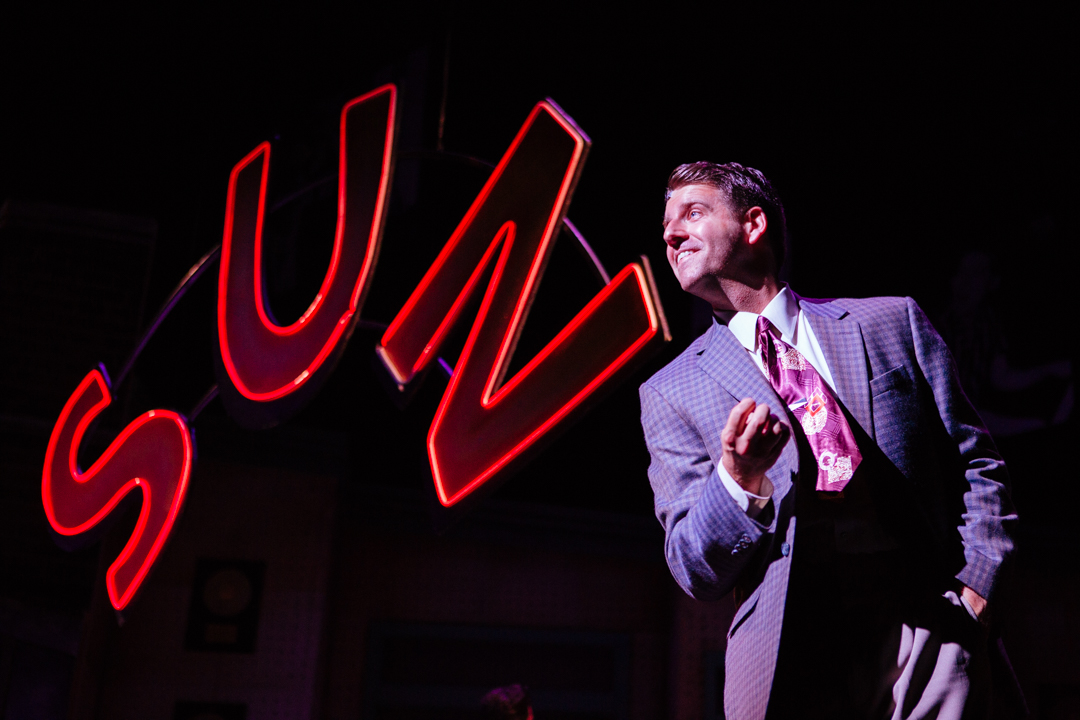 Bryan Langlitz as Sam Phillips in 2016 Theatre Under The Stars production of Million Dollar Quartet at Miller Outdoor Theater.