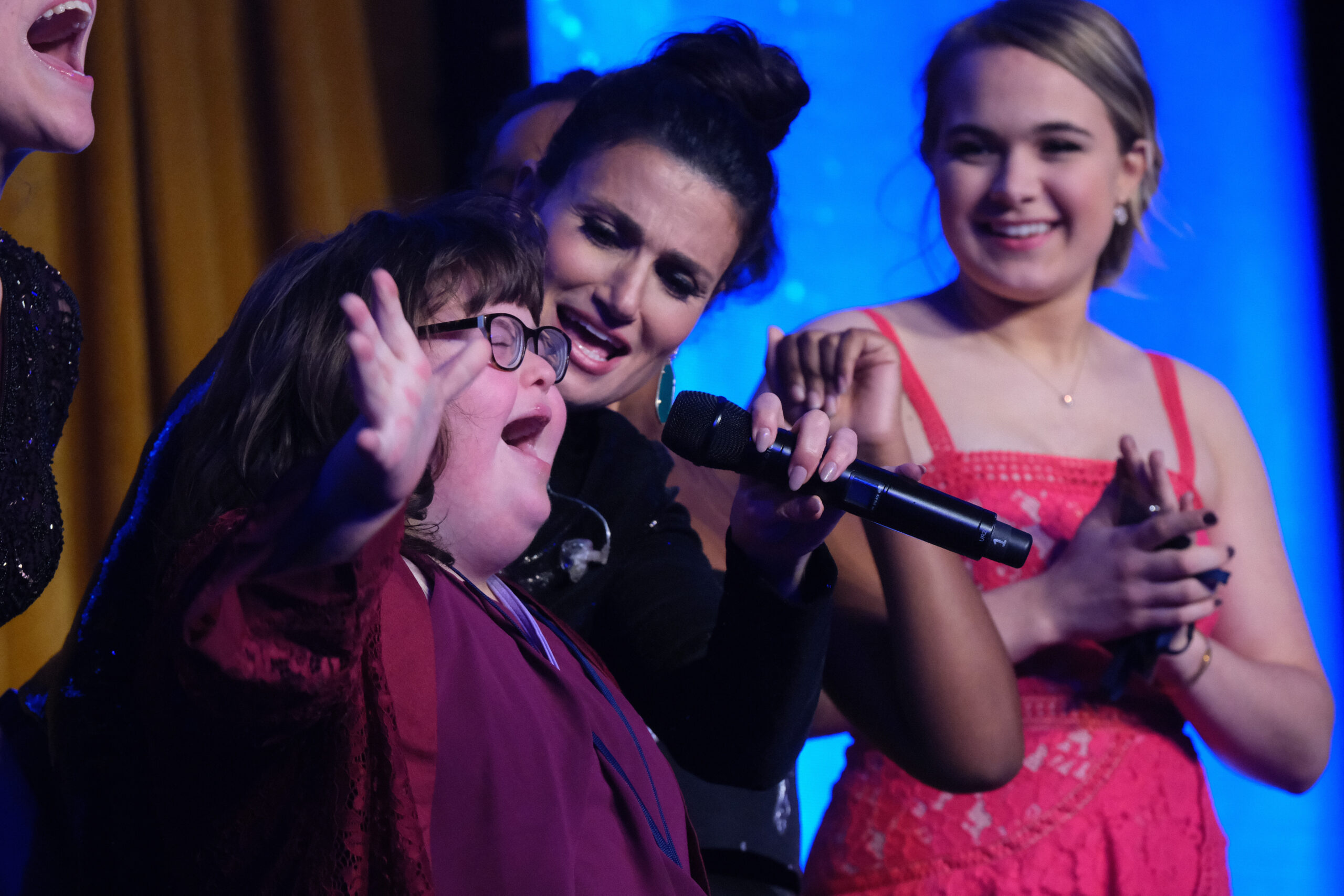 Idina Menzel with Abby Yadan and Jenna Bobbora at the TUTS Lights Up Gala.