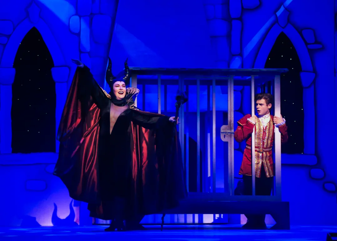 Debbie Gravitte as Carabosse Garrett and Clayton as the Prince in the TUTS 2017 production of Sleeping Beauty and Her Winter Knight. Photo by Melissa Taylor.